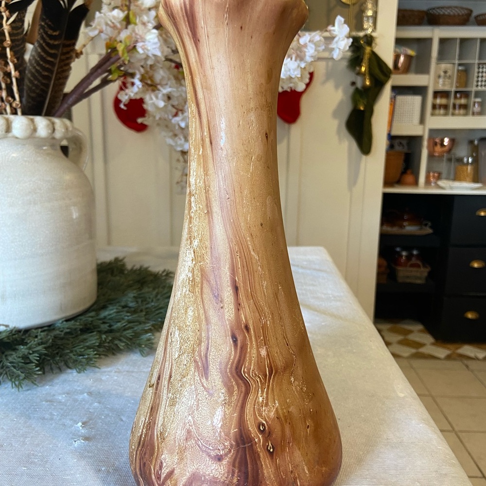 Elegant Brown Swirled Vase Pine Scented Wood Grain Pottery